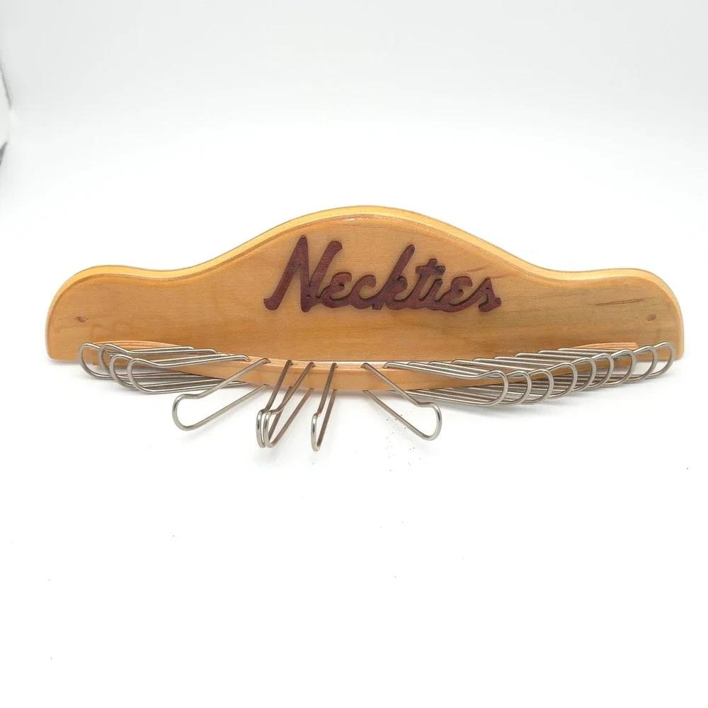 Vintage Wood Necktie Rack Wall Mount 18 Loops Mid Century Organizer Retro 50s 60